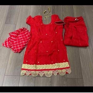 Red Traditional Dress with Gold Accents